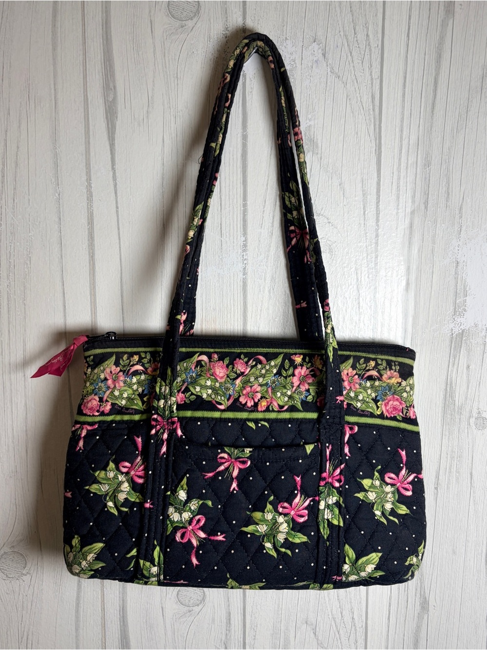 Vintage 2004 Vera Bradley New Hope Little Betsy Bag Pink Ribbon Floral Tote